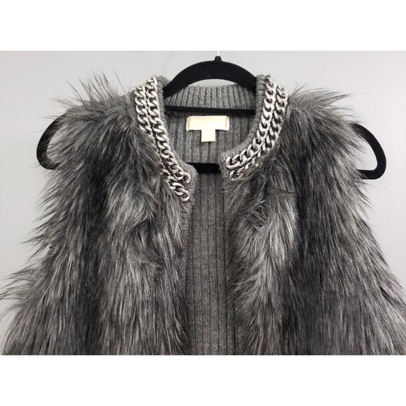 MICHAEL KORS Chain Detail Faux Fur Sweater Vest Derby Wool Blend Glam Mob Boss - Picture 2 of 7